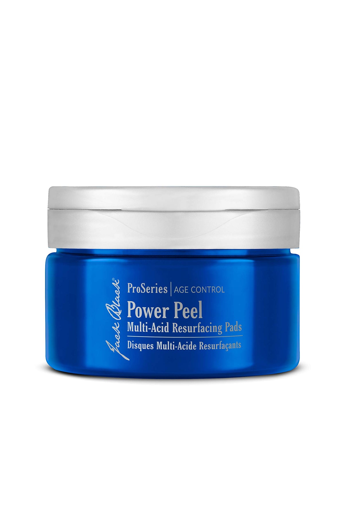Jack Black Power Peel multi-acid resurfacing pad demonstrates exfoliation for smoother skin and brighter tone