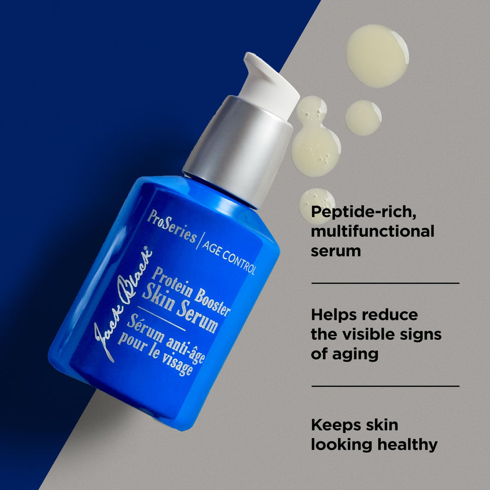 Jack Black Protein Booster Serum applied on clean skin on face and neck