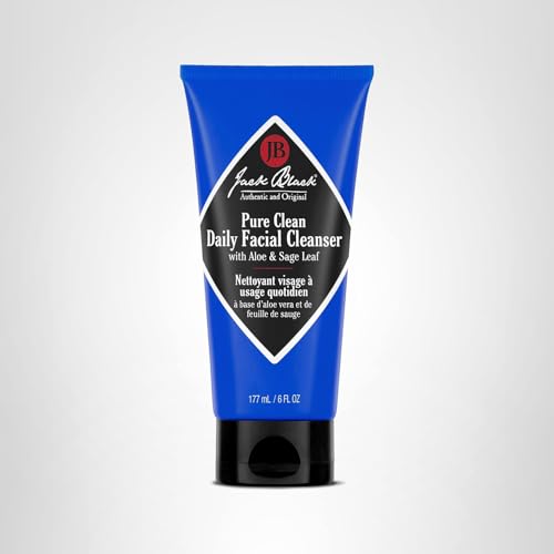 Jack Black Pure Clean Daily Facial Cleanser bottle back—sulfate-free formula promotes hydrated, refreshed skin.