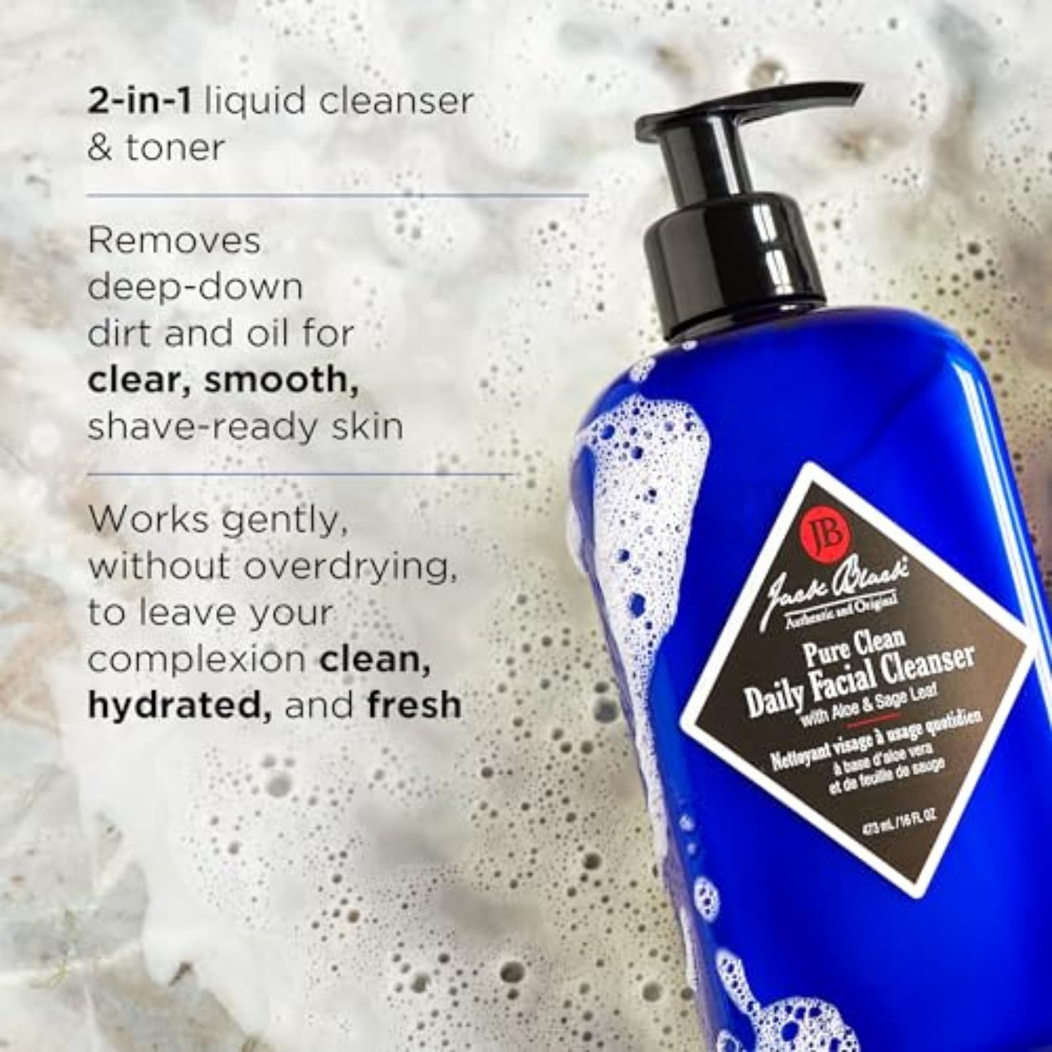 Jack Black Pure Clean Daily Cleanser foaming texture demonstrates gentle cleansing