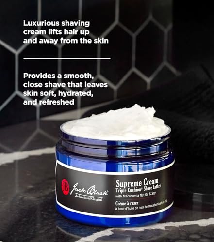 Jack Black Supreme Cream Triple Cushion application on face lifts hair for closer shave