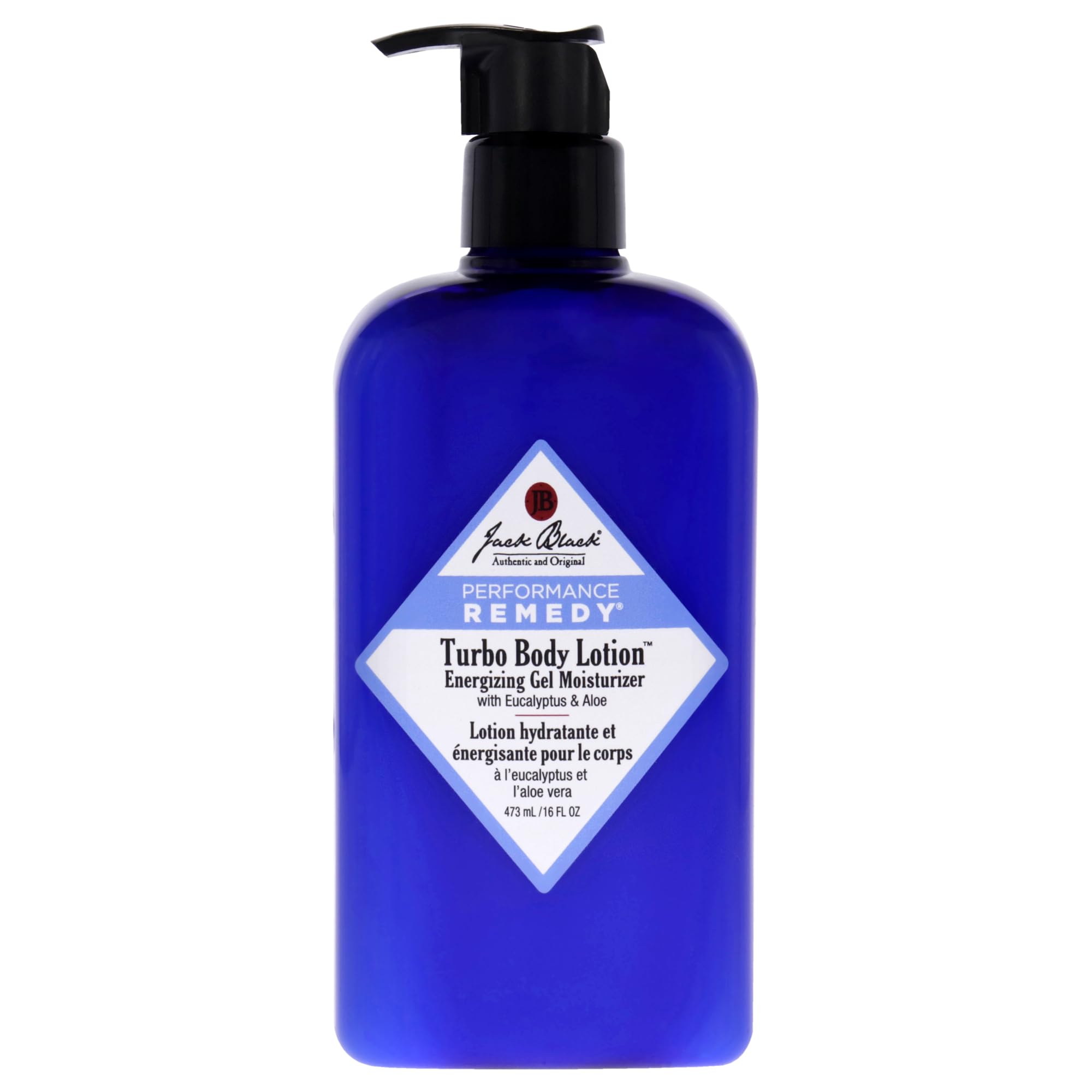 Jack Black Turbo Body Lotion bottle with gel-to-lotion texture delivers quick hydration.