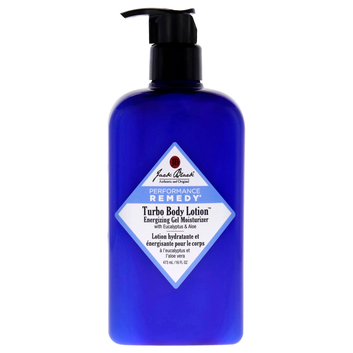 Jack Black Turbo Body Lotion bottle with gel-to-lotion texture delivers quick hydration.