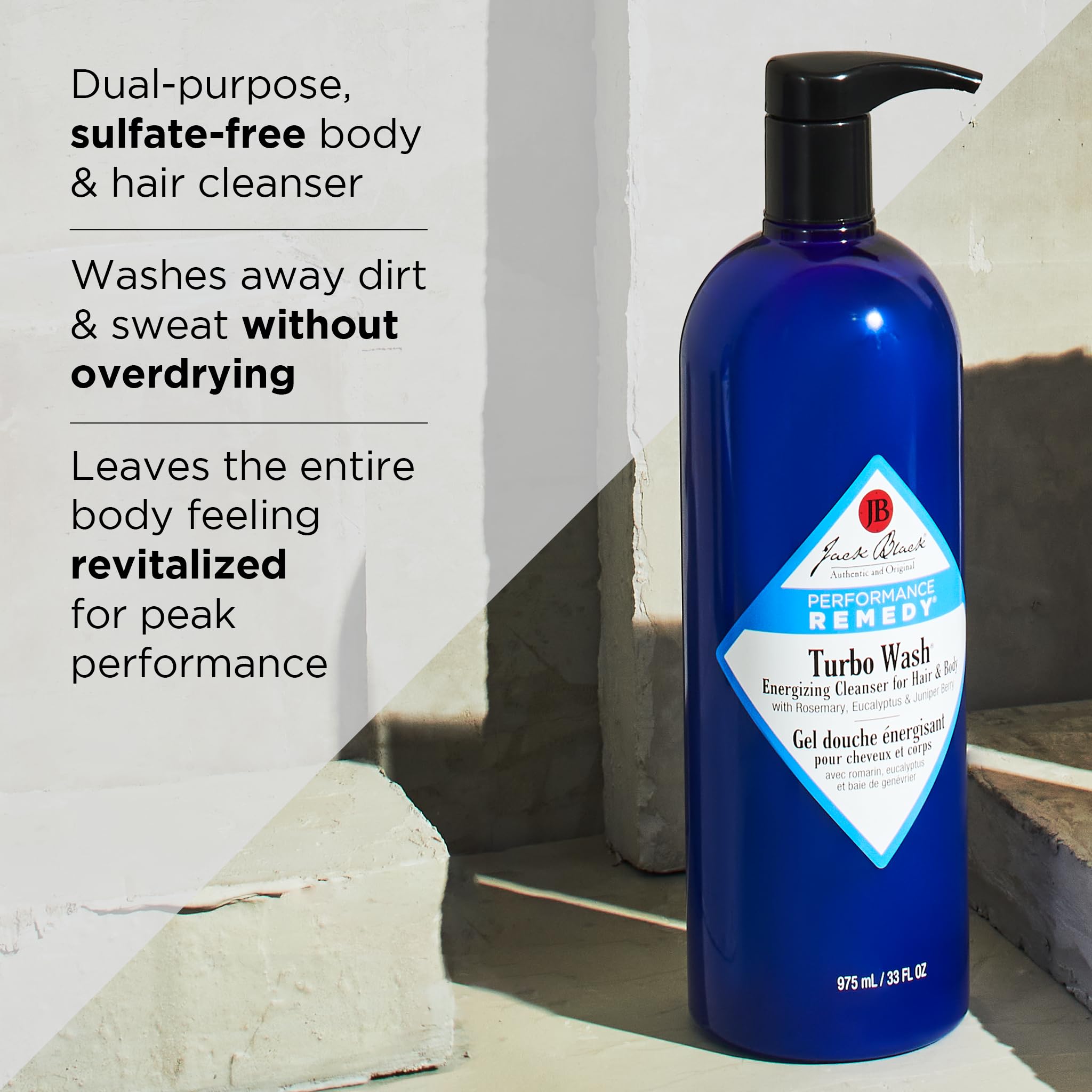 Jack Black Turbo Wash 32-ounce bottle emphasizes long-lasting use.