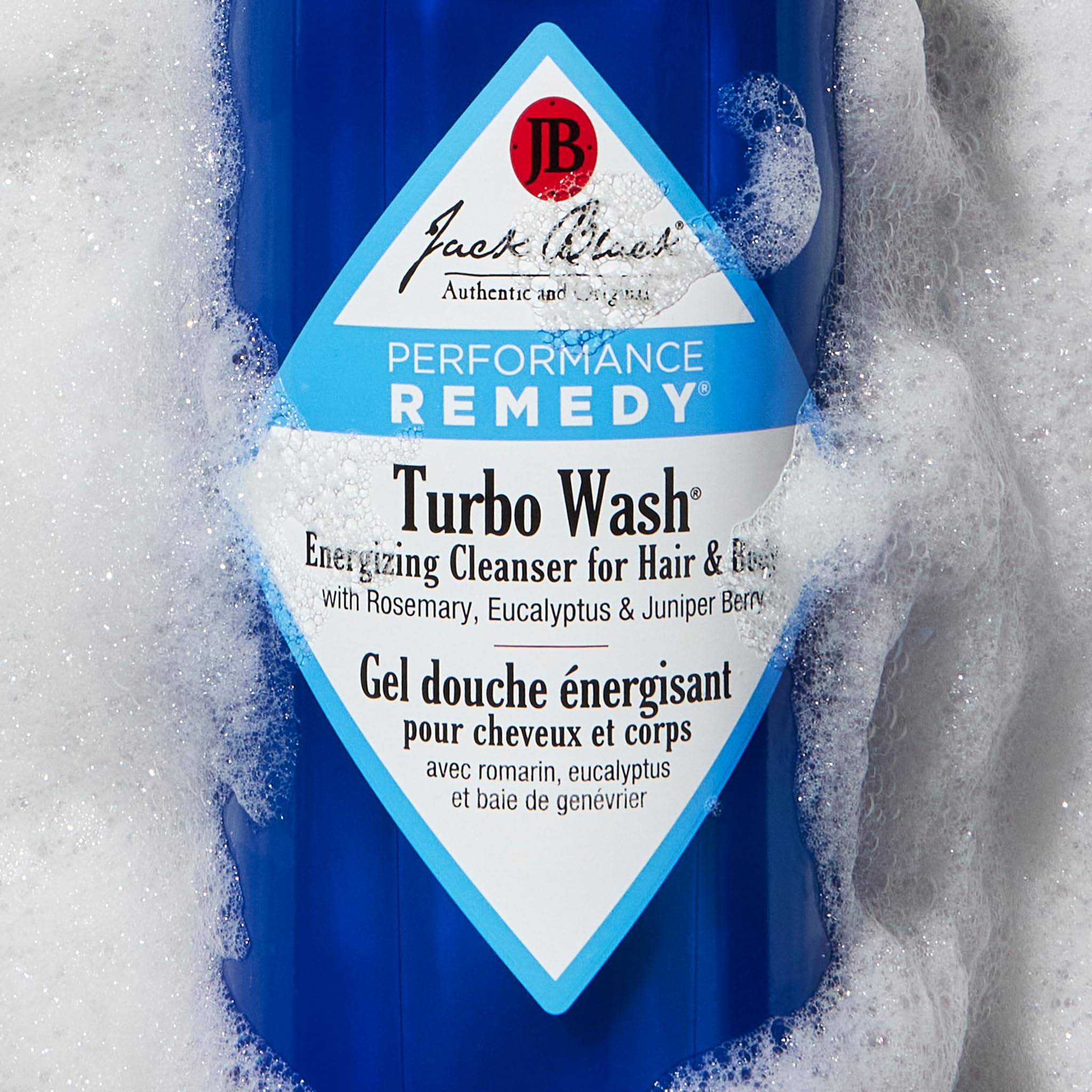 Jack Black Turbo Wash sulfate-free label highlights gentle cleansing.
