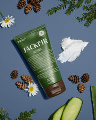 Jackfir Classic Shave Cream natural-scent bottle evokes earthy aroma for a calming morning routine.