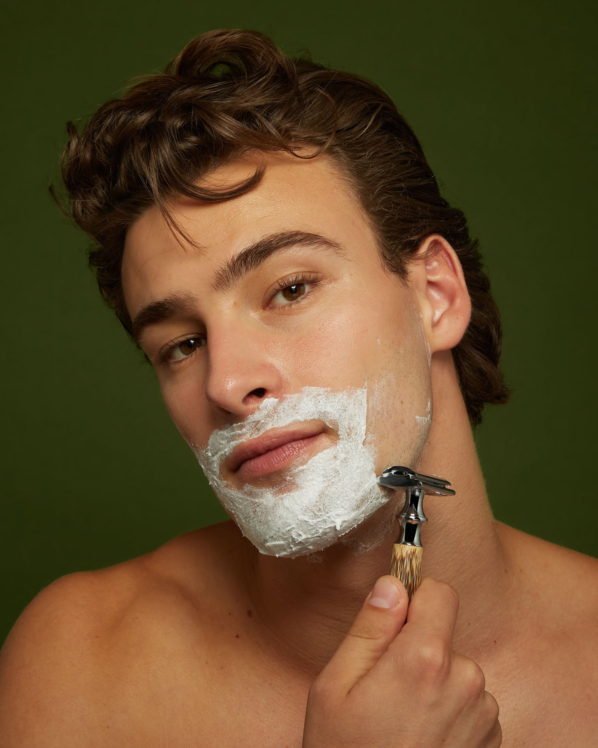 Jackfir Classic Shave Cream packaging uses 50% recycled plastic and FSC-certified carton.