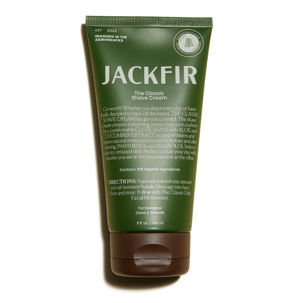 Jackfir Crema de Afeitado Clásica en tubo para cobertura suave y protectora.
