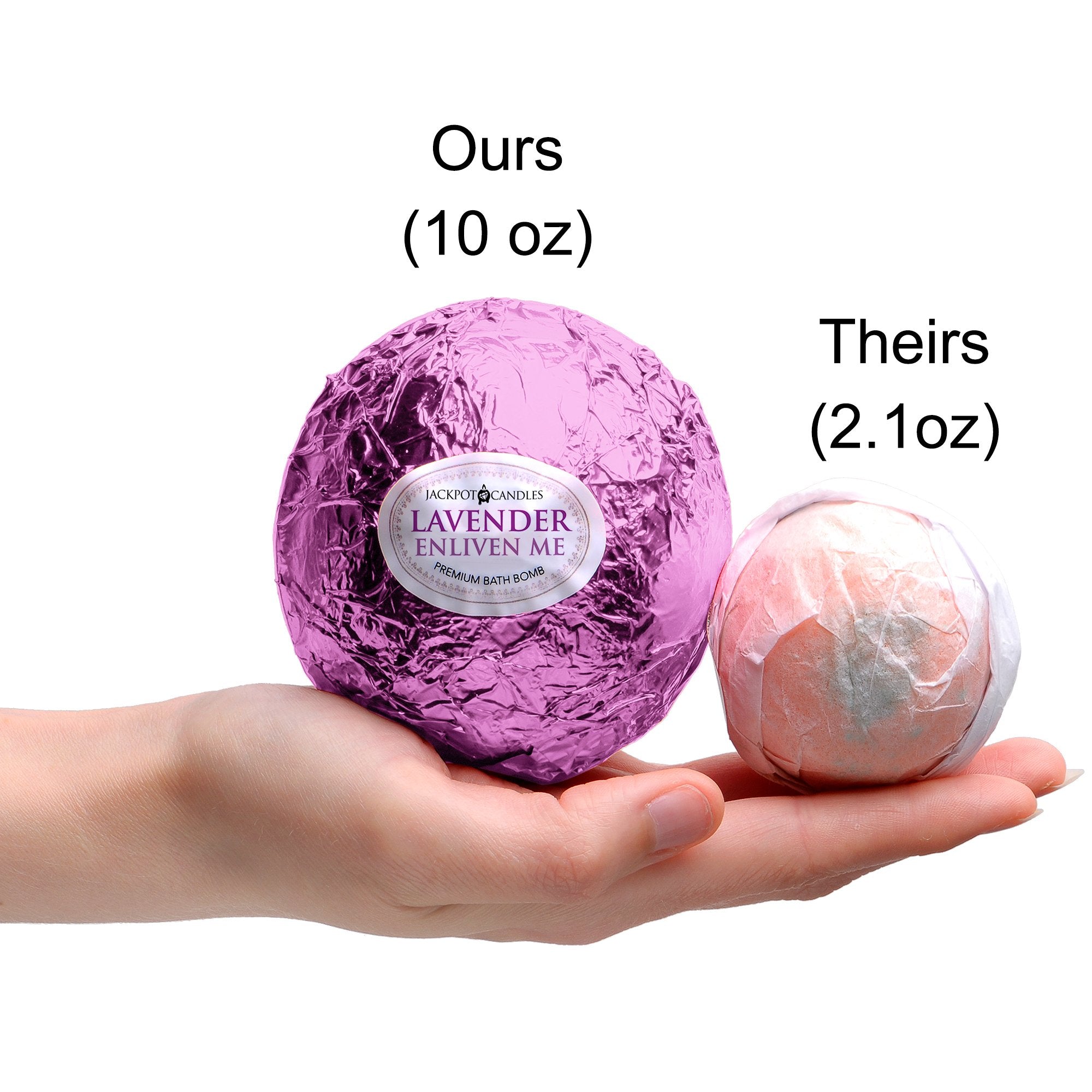 Jackpot Candles Enliven Me Lavender Bath Bomb cross-section reveals fizzing texture for a spa-like soak.