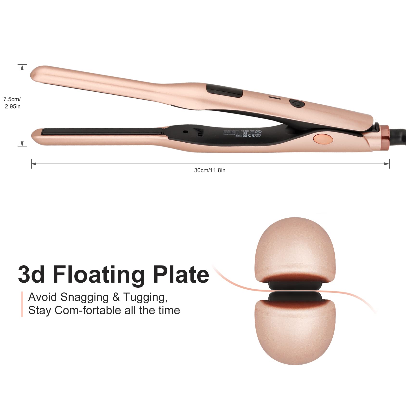 JAETON flat iron indicates auto shut-off feature for safer home use.