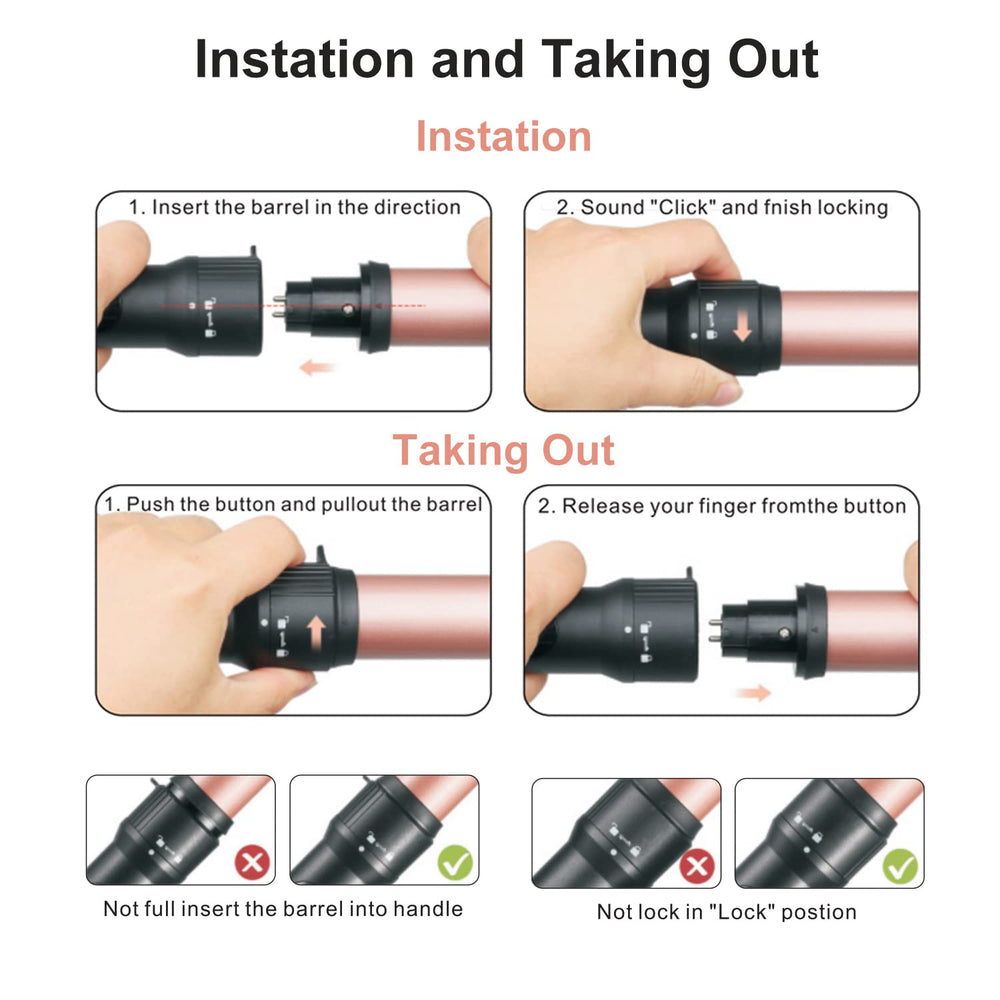 JAETON curling wand barrels display three sizes for tight, medium, and loose curls