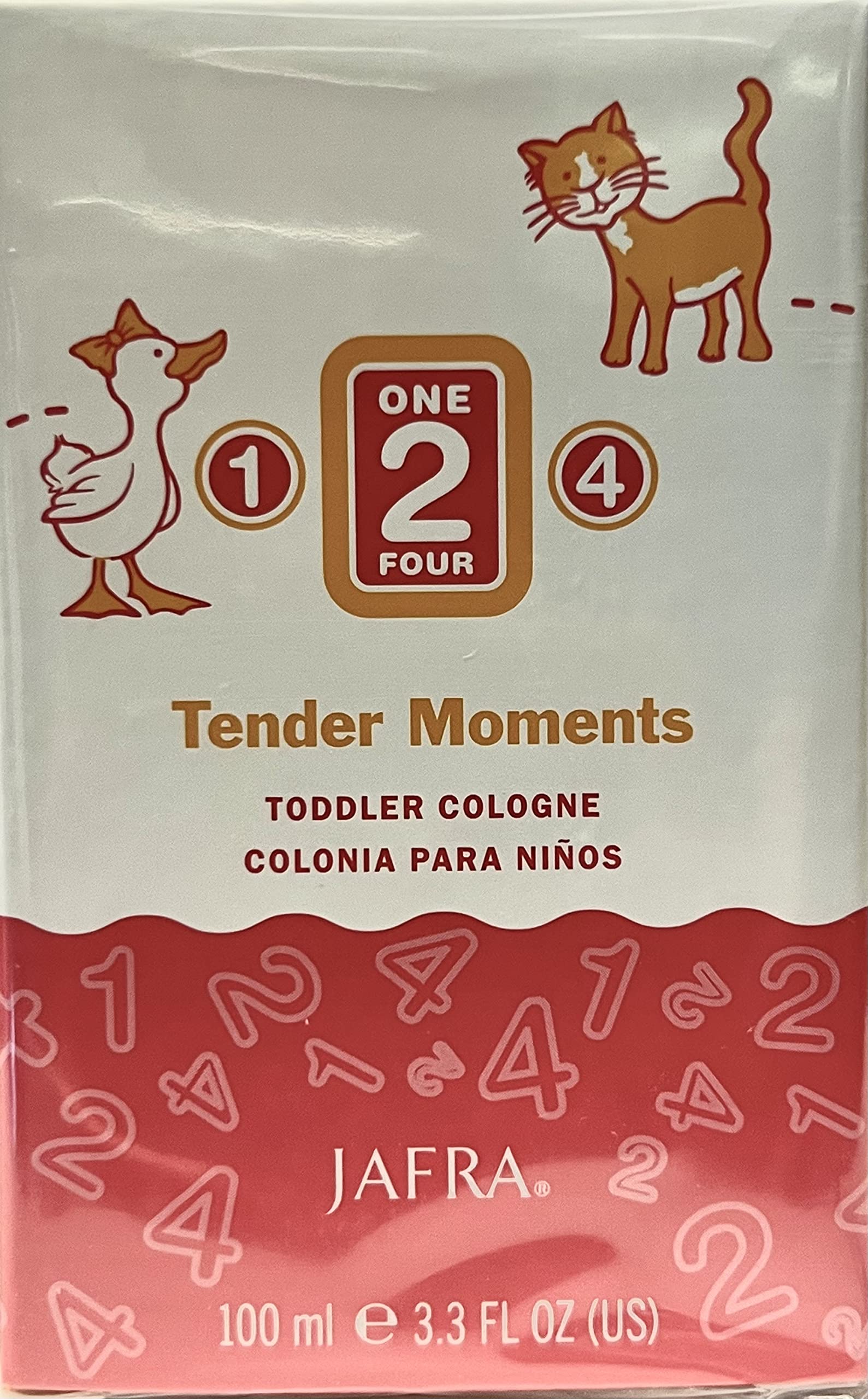 JAFRA 1-2-4 Toddler Cologne packaging, easy-to-use bottle for quick fragrance touch ups.