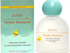Jafra Tender Moments packaging—compact bottle ideal for travel-ready baby care.