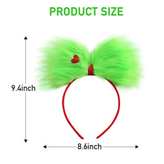 JiaDuo large green furry bow headband close-up bow detail for texture and charm