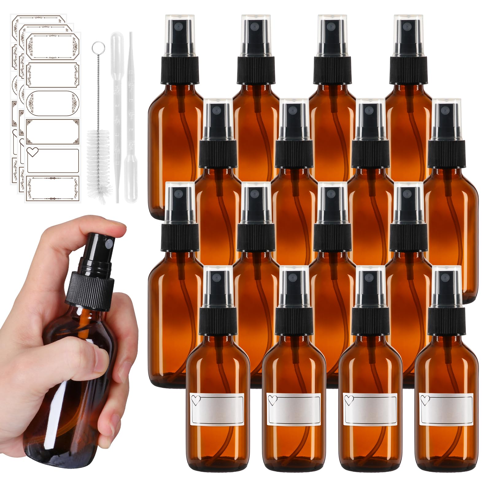 Jaisie.W 60ml amber glass spray bottle closeup showing durable travel-friendly design