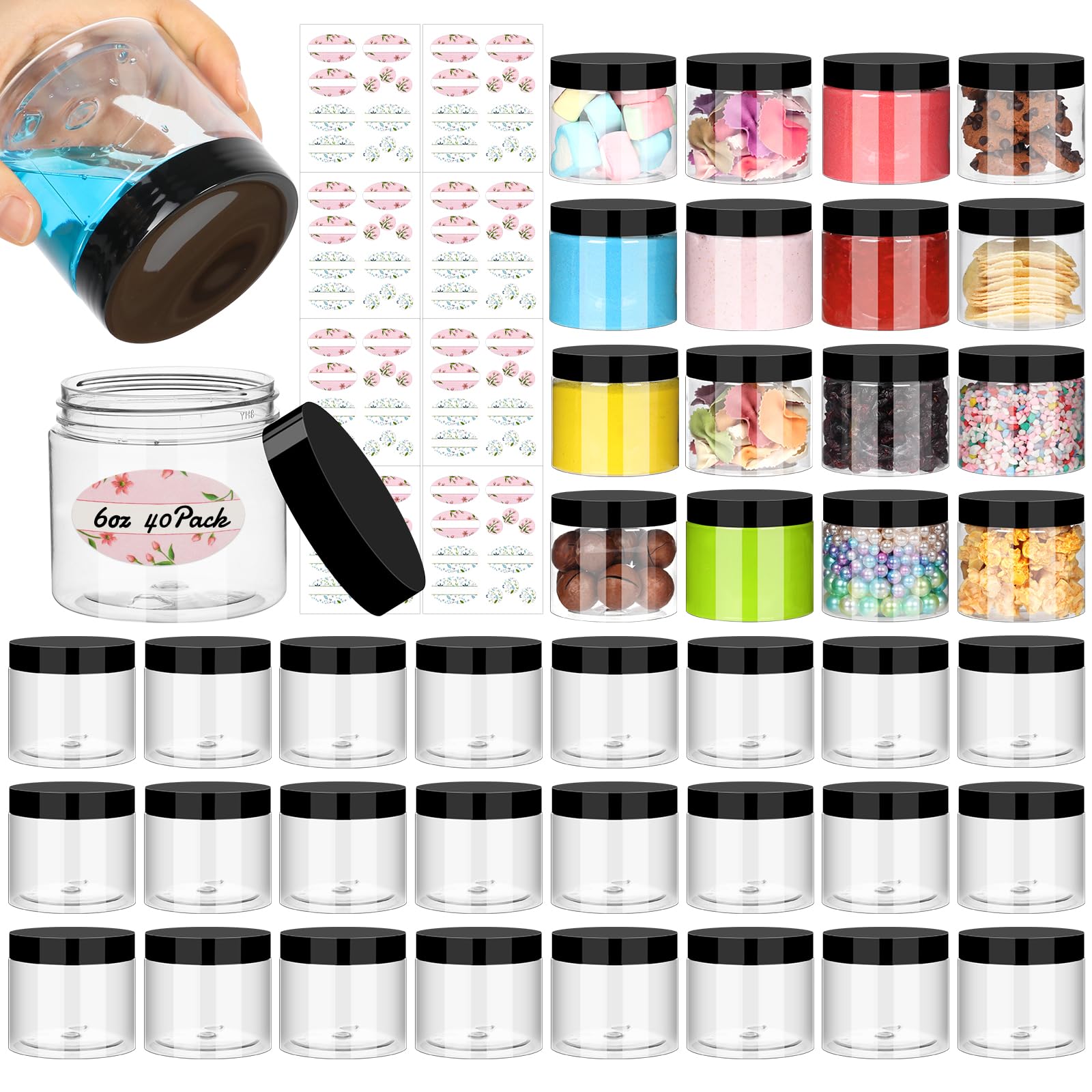 Jaisie.W empty 6oz jar with lid shows clear view for cosmetics storage.