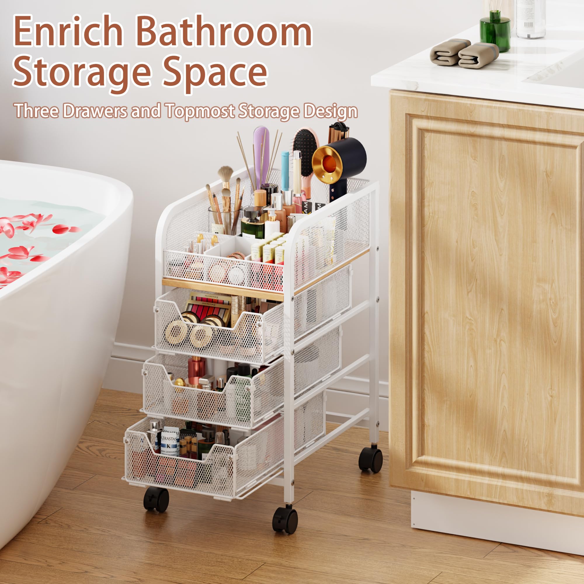 Jakyitvi three-drawer mesh drawers create tidy, categorized storage.