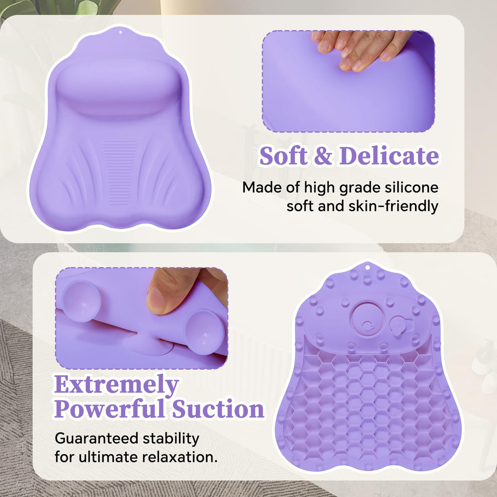 Jalopink back support pillow enhancing shoulder comfort during baths.
