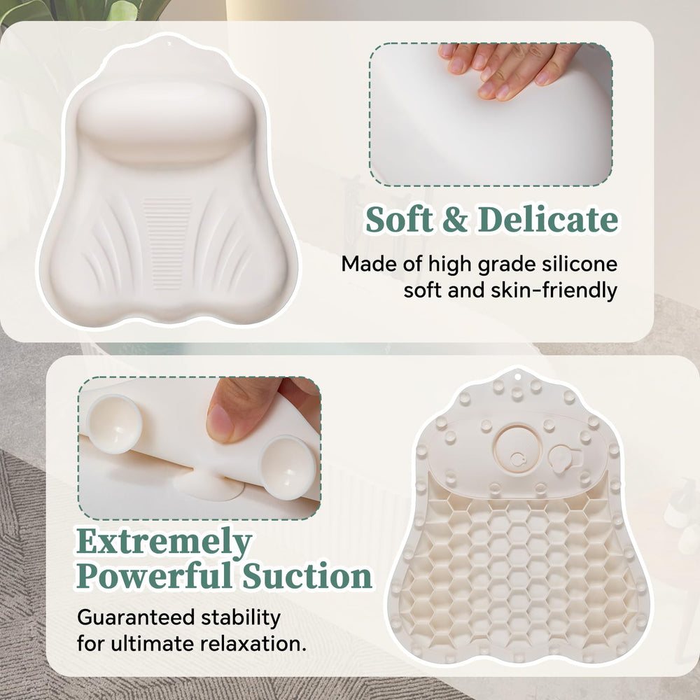 Jalopink silicone bath pillow dries quickly after use for hygienic storage.
