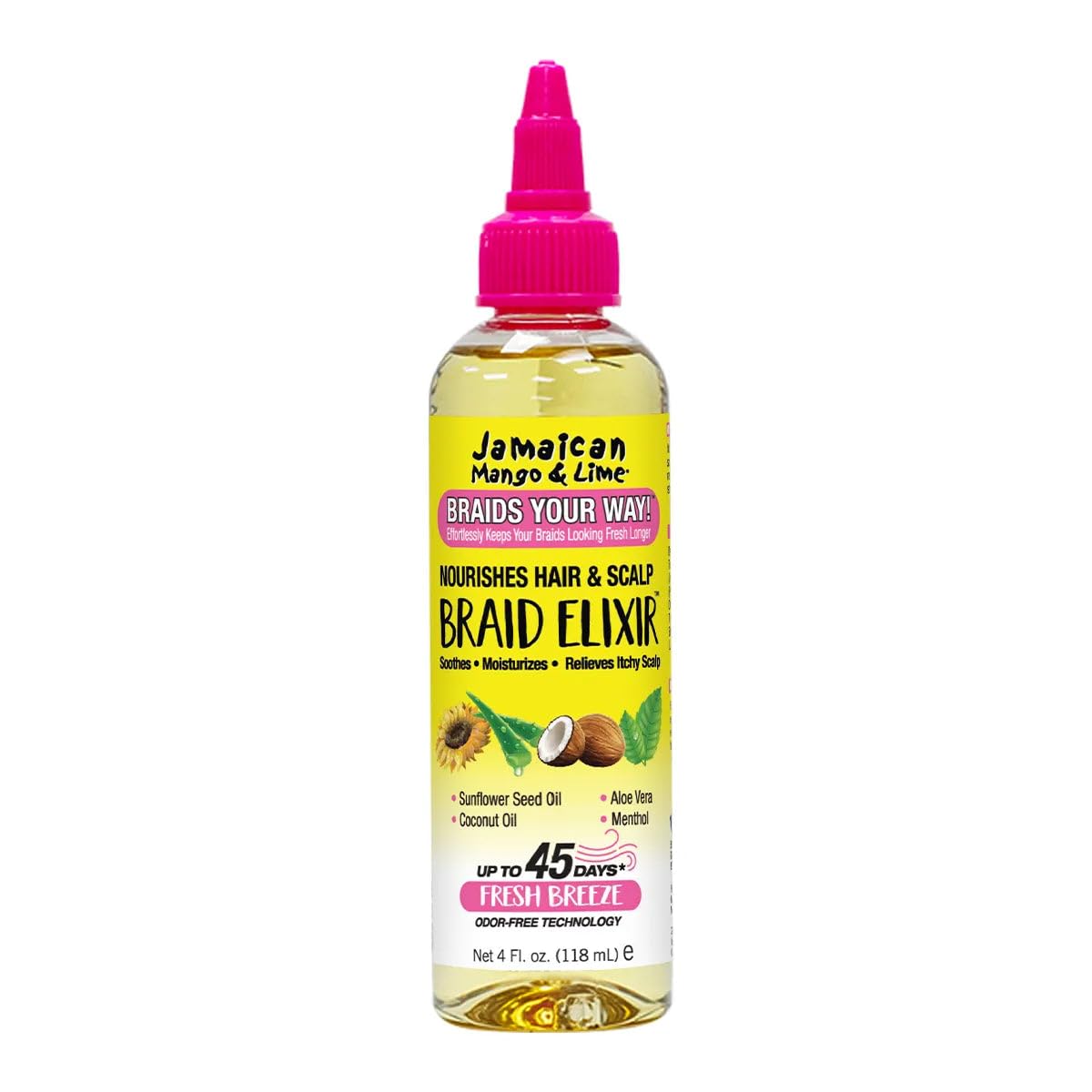 Jamaican Mango & Lime Braids Your Way Elixir bottle pour provides quick, lightweight hydration for protective styles.