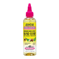 Jamaican Mango & Lime Braids Your Way Elixir bottle pour provides quick, lightweight hydration for protective styles.