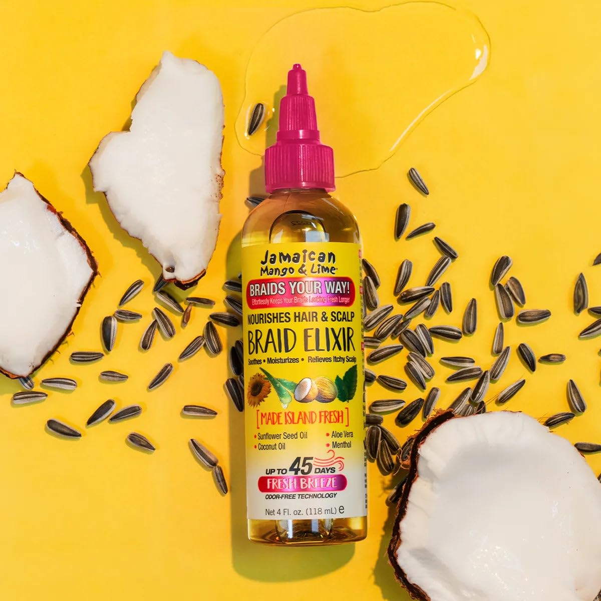 Jamaican Mango & Lime Braids Your Way Elixir shows on-scalp application for easy styling.