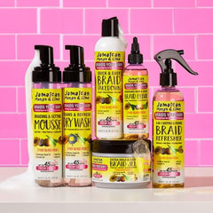 Jamaican Mango & Lime Braids Your Way mousse on braided hair demonstrates frizz control during styling.