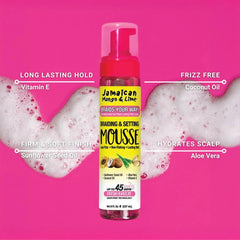 Jamaican Mango & Lime Braids Your Way mousse pump dispenser image highlights easy application.
