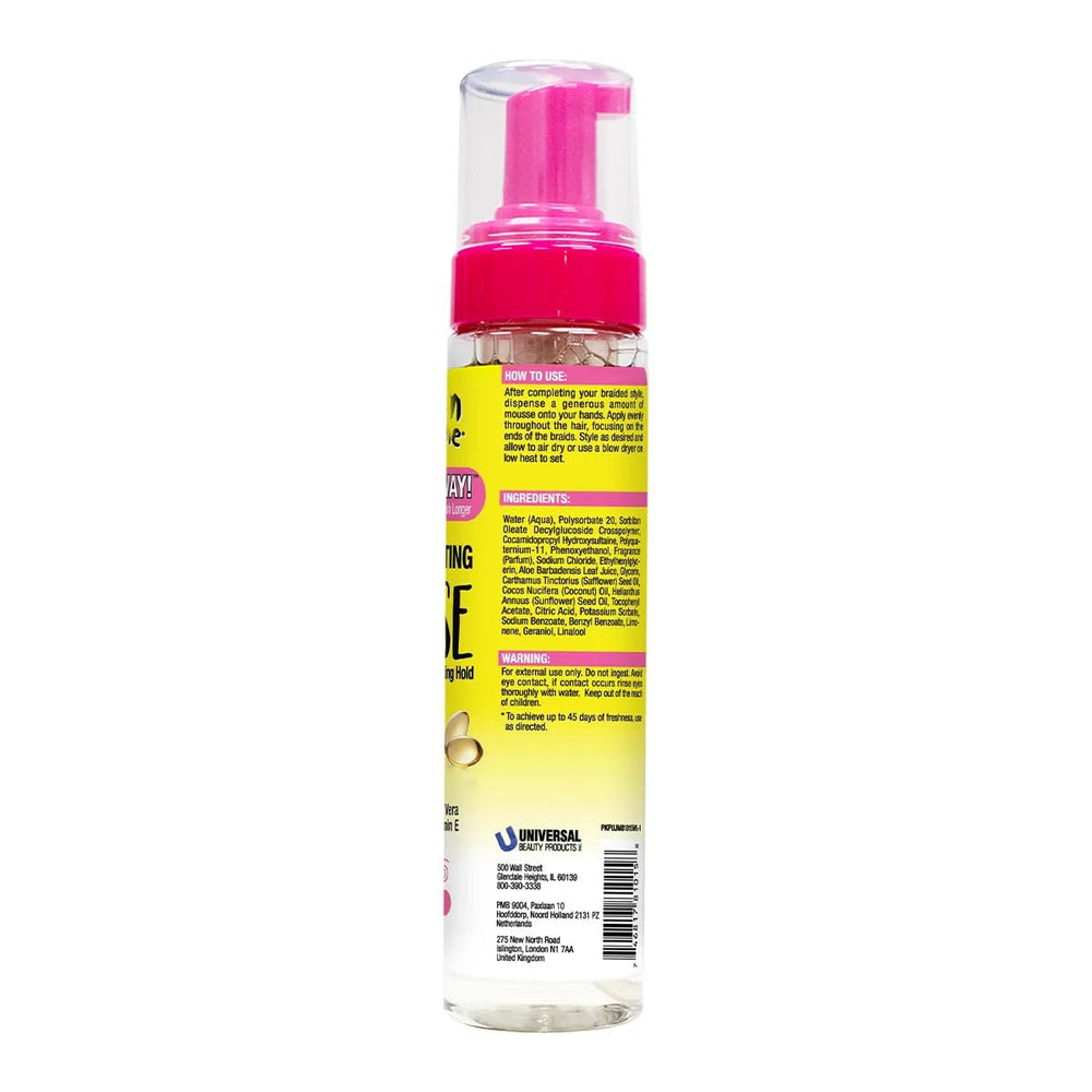 Jamaican Mango & Lime Braids Your Way mousse image highlights shine and conditioning after use.