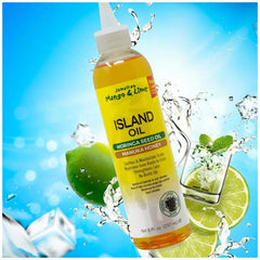 Jamaican Mango Lime Island Oil bottle close-up for easy application and healthier locs