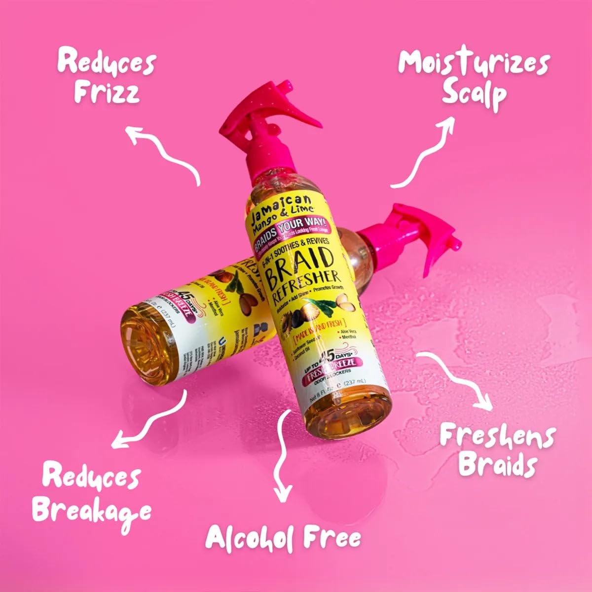 Jamaican Mango Lime spray-on-braids-application for instant refresh