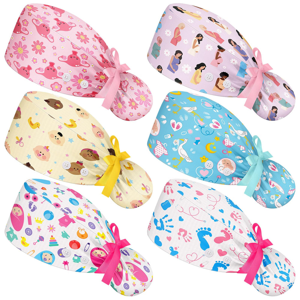 Jamntower labor-delivery scrub cap with footprints pattern keeps you looking professional