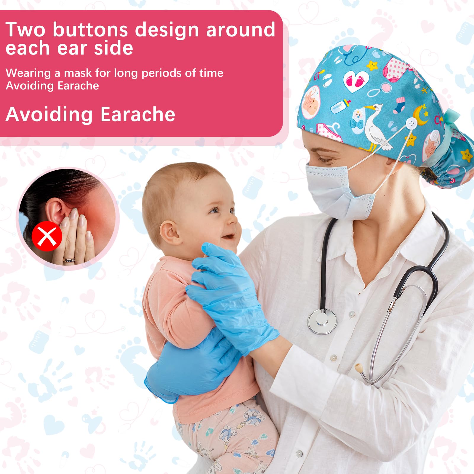 Jamntower sweatband scrub cap helps manage forehead moisture during shifts