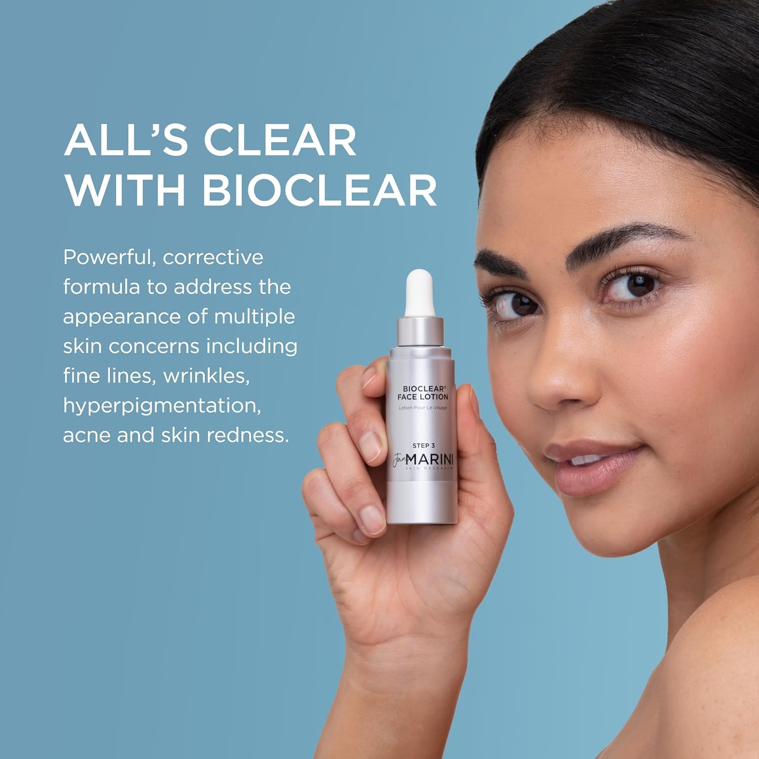 Jan Marini Bioclear Face Lotion on hand shows creamy texture and even coverage.