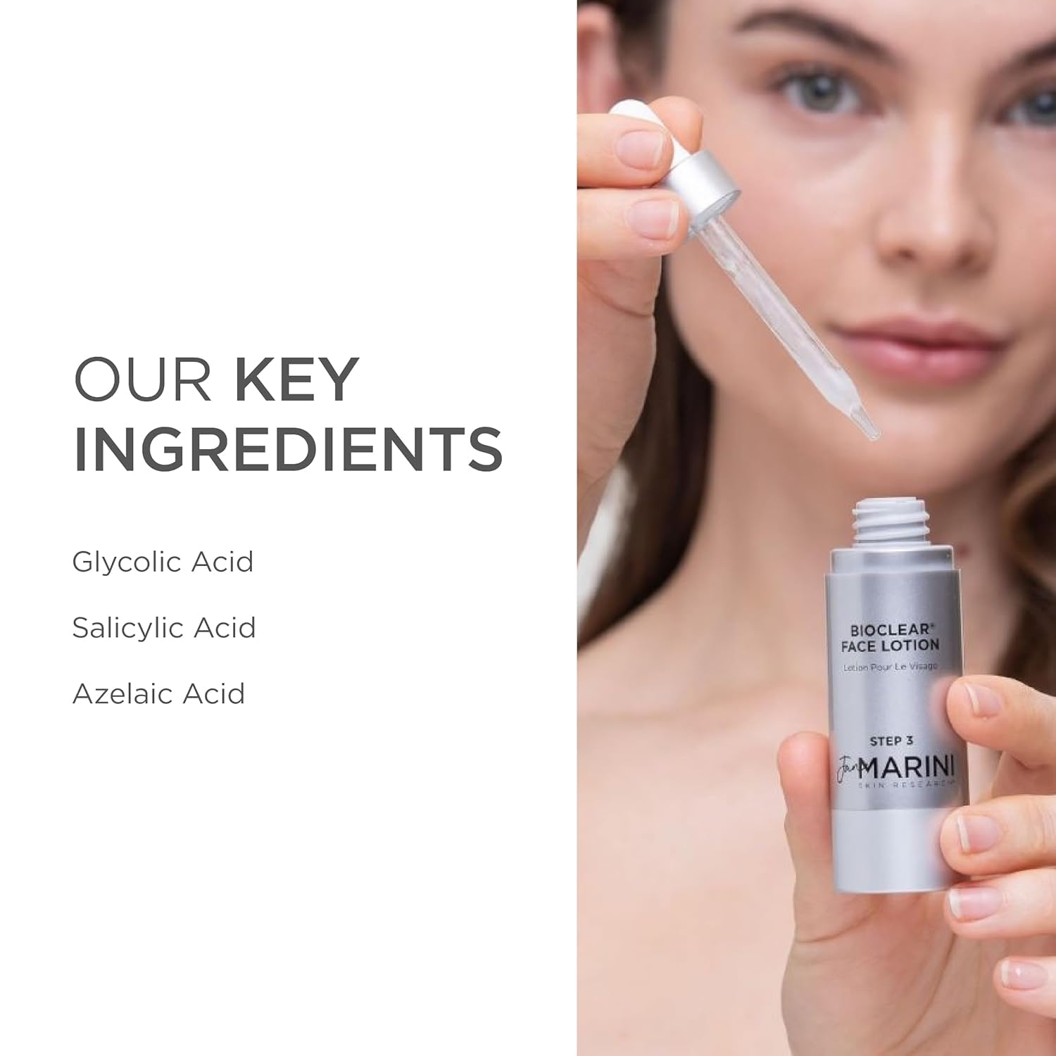 Jan Marini Bioclear Face Lotion packaging box highlighting fragrance- and dye-free formula.