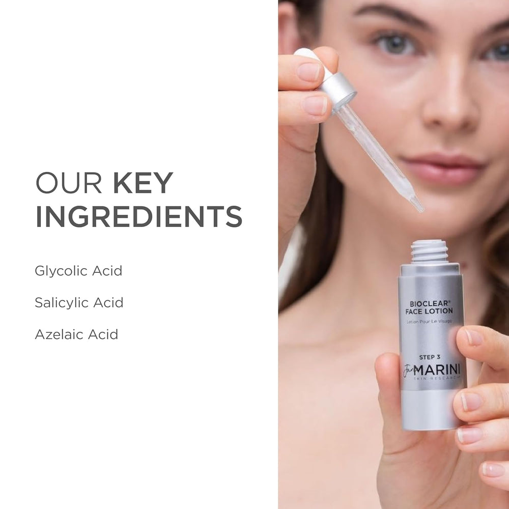 Jan Marini Bioclear Face Lotion packaging box highlighting fragrance- and dye-free formula.