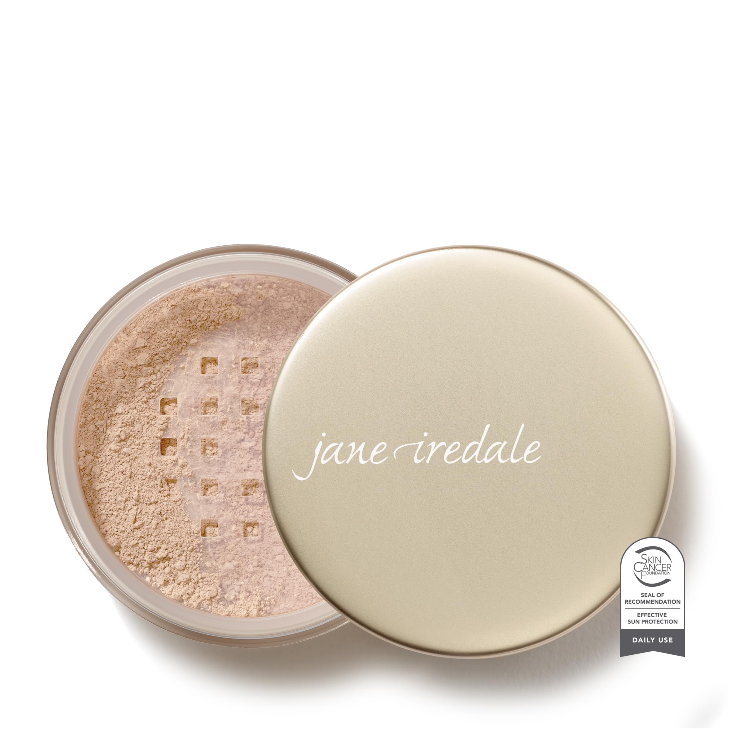 jane iredale Amazing Base loose powder application delivers a silky finish and even tone for daily wear.