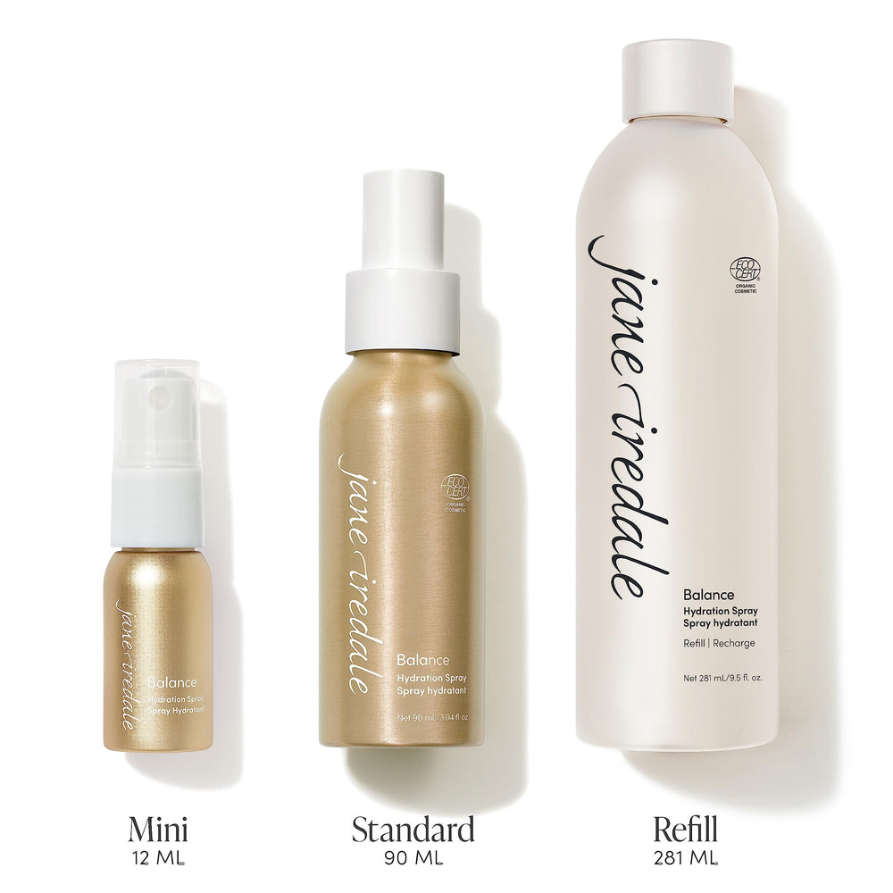 Jane Iredale Balance Hydration Spray with green tea extract for acne-prone skin refresh