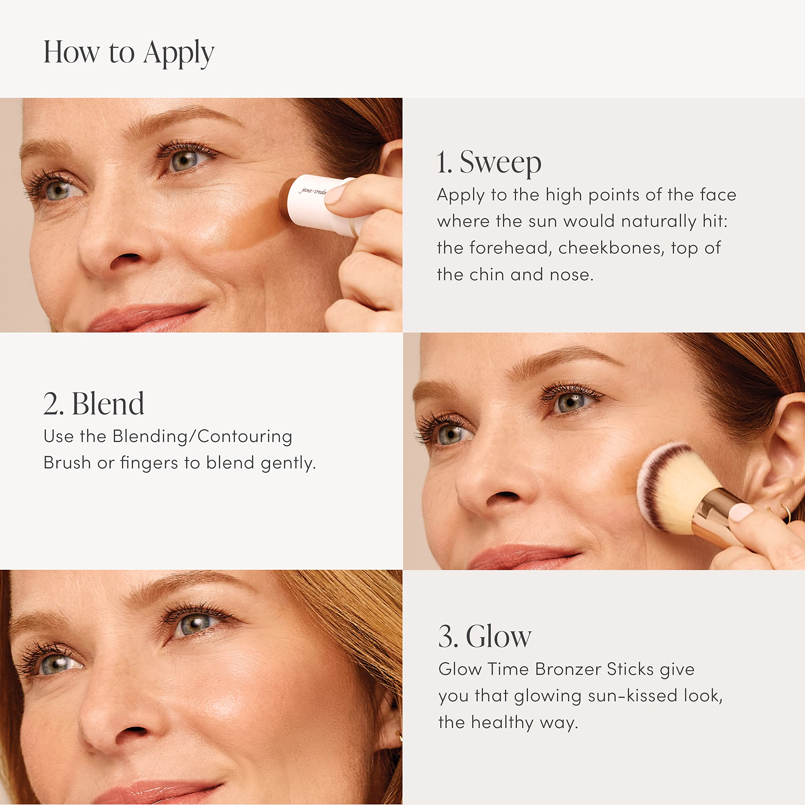 Jane Iredale Glow Time Bronzer Stick creates a natural sun-kissed look