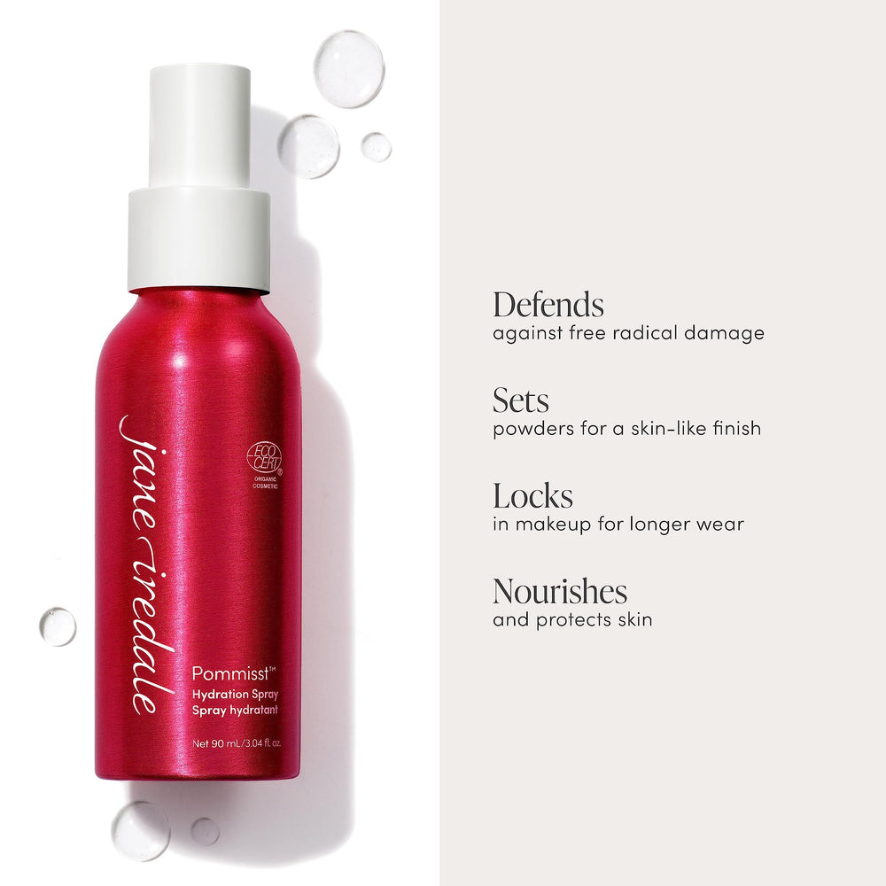 Spray Jane Iredale Pommisst on the face for refreshing hydration and makeup hold.