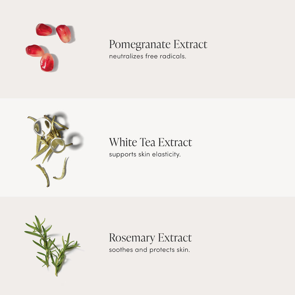 Jane Iredale Pommisst ingredients include pomegranate, white tea, rosemary for antioxidant support.