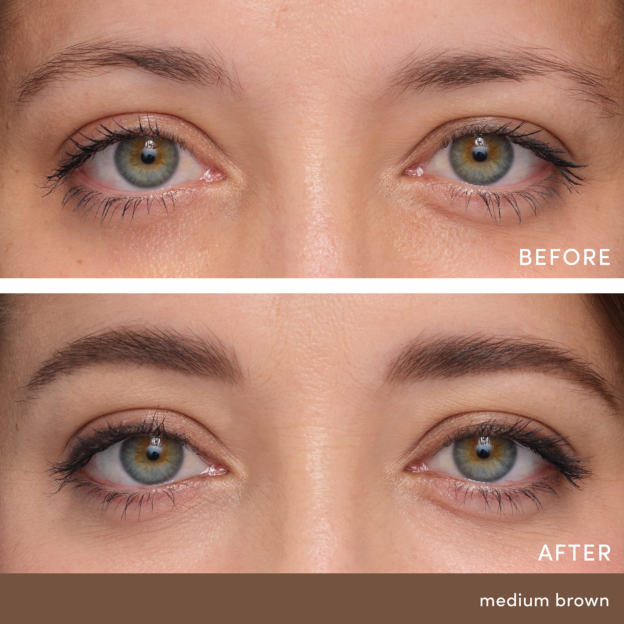 Jane Iredale PureBrow Brow Gel swatch in Medium Brown adds natural color and depth.