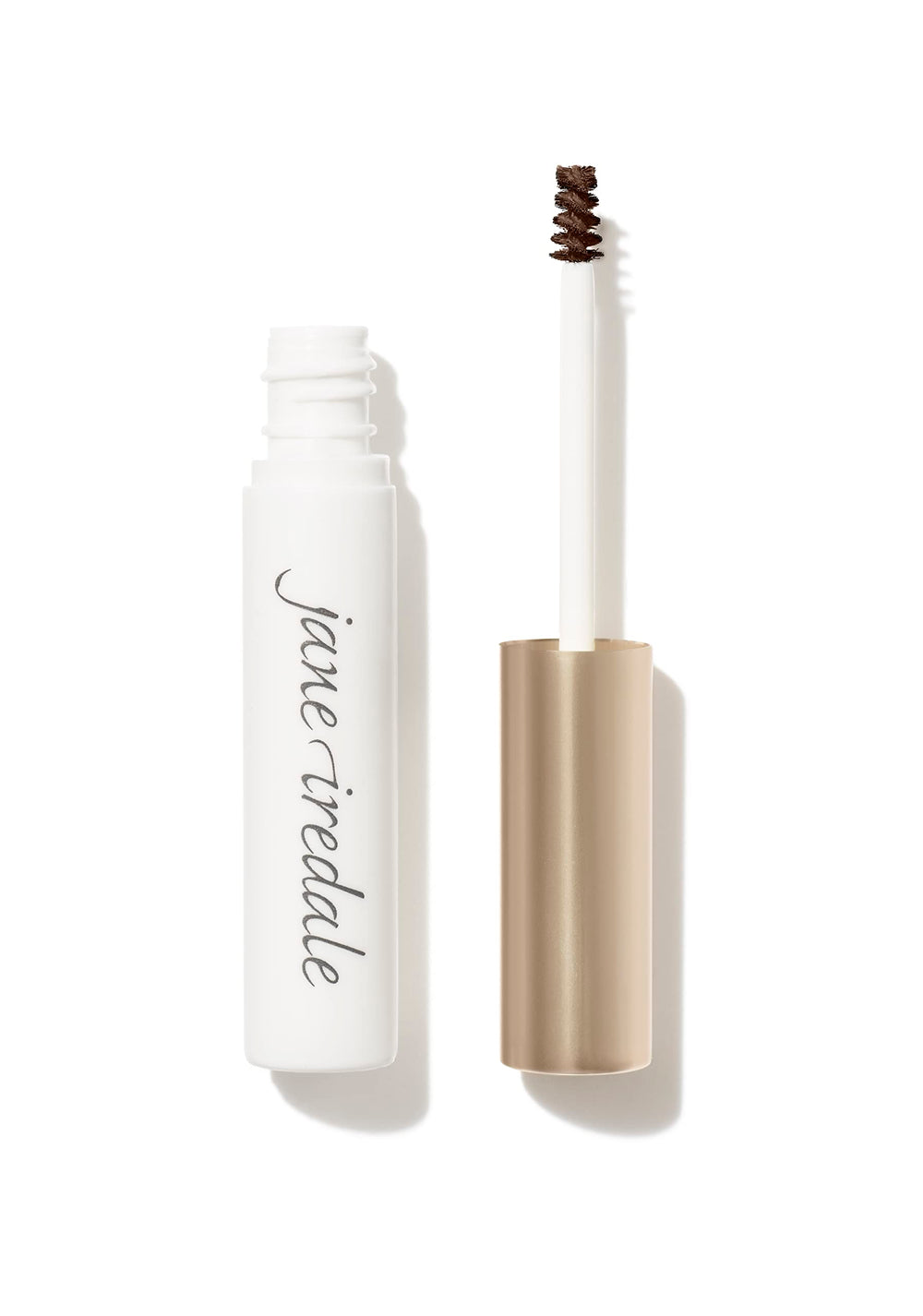 Jane Iredale PureBrow Brow Gel Medium Brown tube provides flexible hold for defined brows.