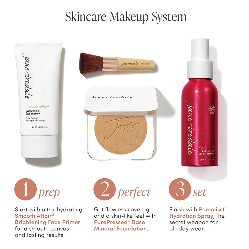 Jane Iredale PurePressed Base daily routine use for quick clean makeup.