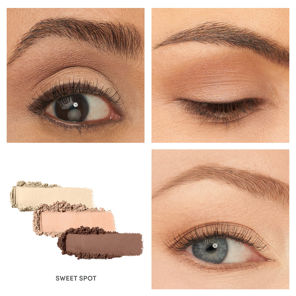 Jane iredale PurePressed Eye Shadow Triple compact open reveals three cohesive shades