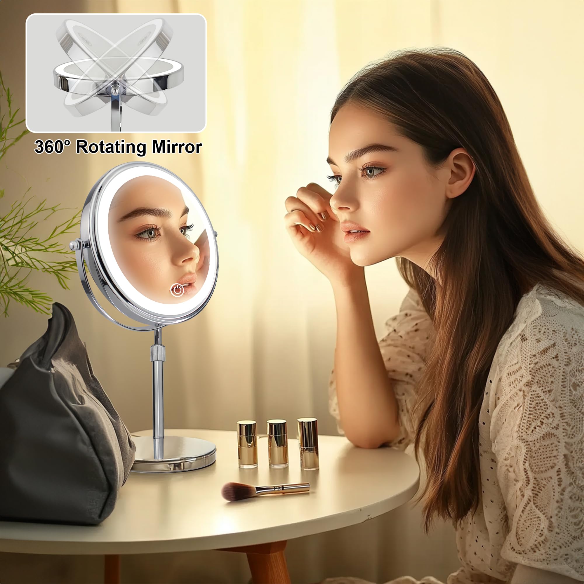 JANEEVA chrome-finish mirror elevates any vanity with sleek style.