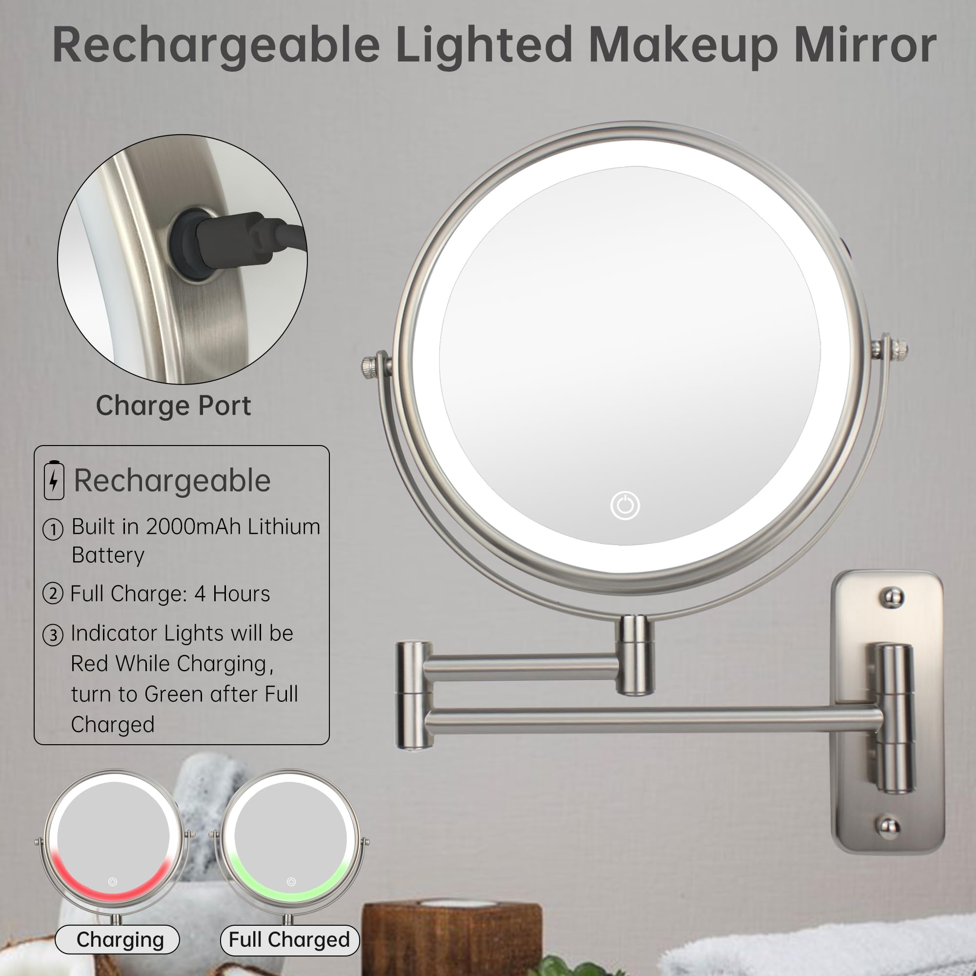 JANEEVA wall-mounted mirror provides versatile use in bathrooms, bedrooms, and dressing rooms with space-saving design.