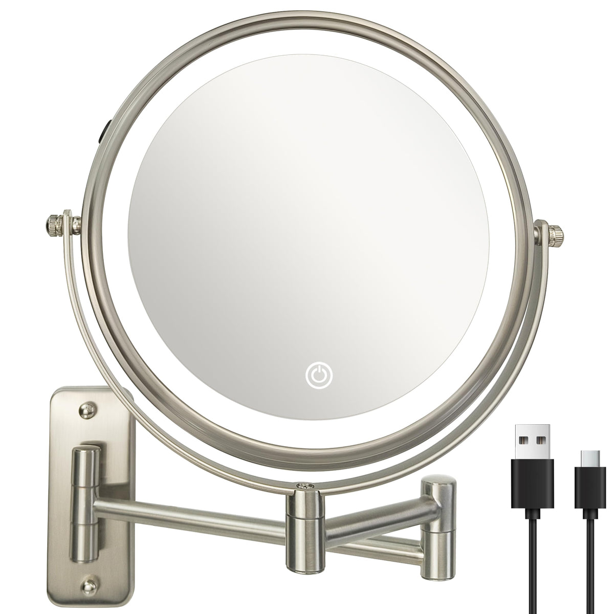 JANEEVA wall-mounted makeup mirror with 3 light modes for true color makeup application.