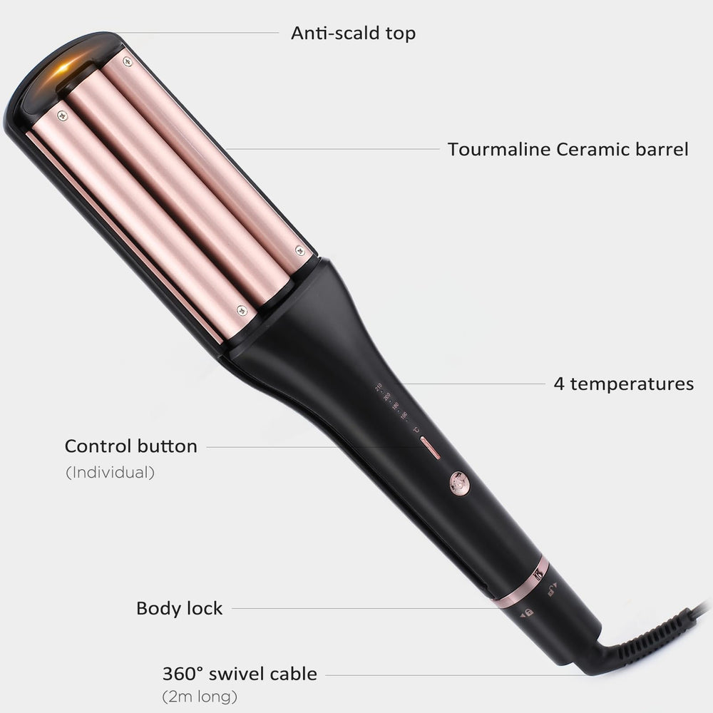 Janelove 4-in-1 hair-waver beach-wave image delivers relaxed, casual styling.
