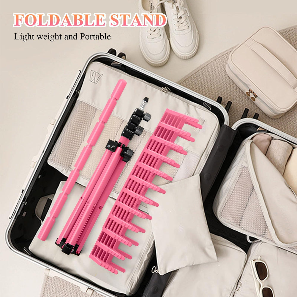 JANMPASK double-sided rack keeps extensions organized, reducing tangle during braiding sessions